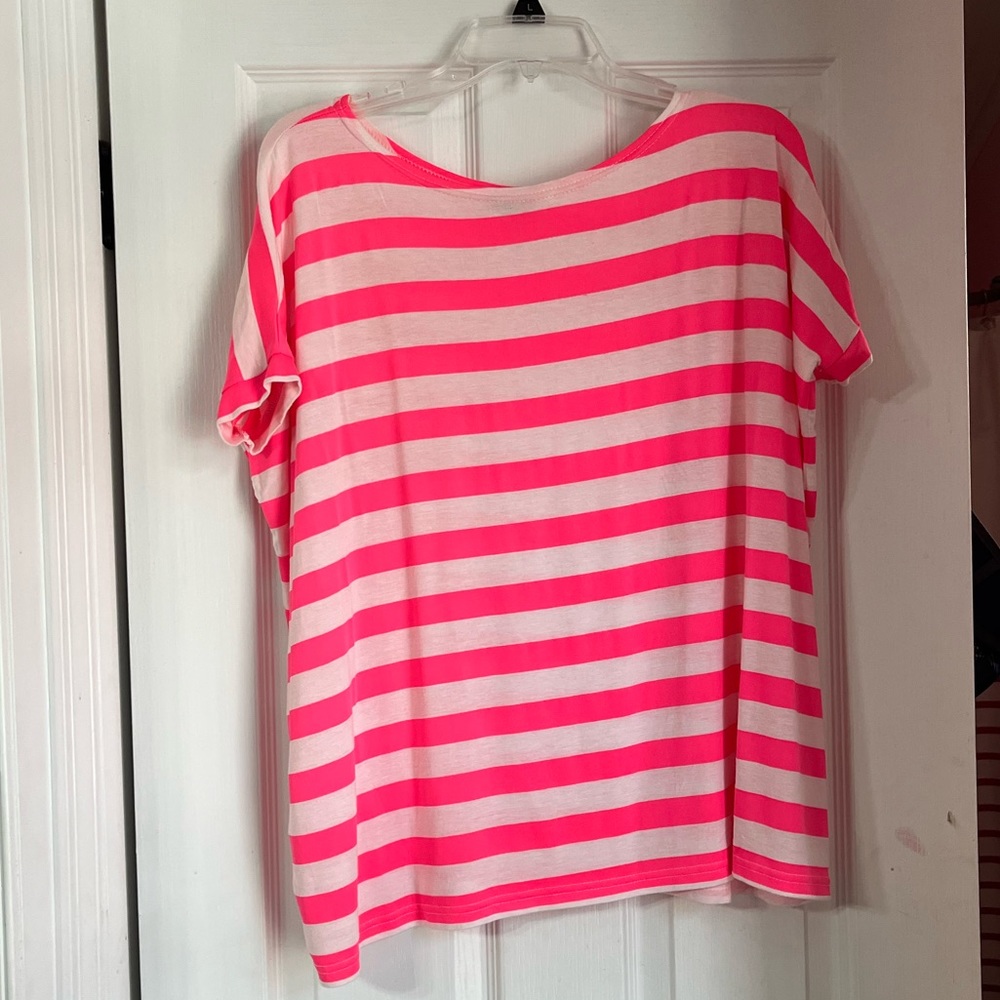 Hot pink shirt with stripes